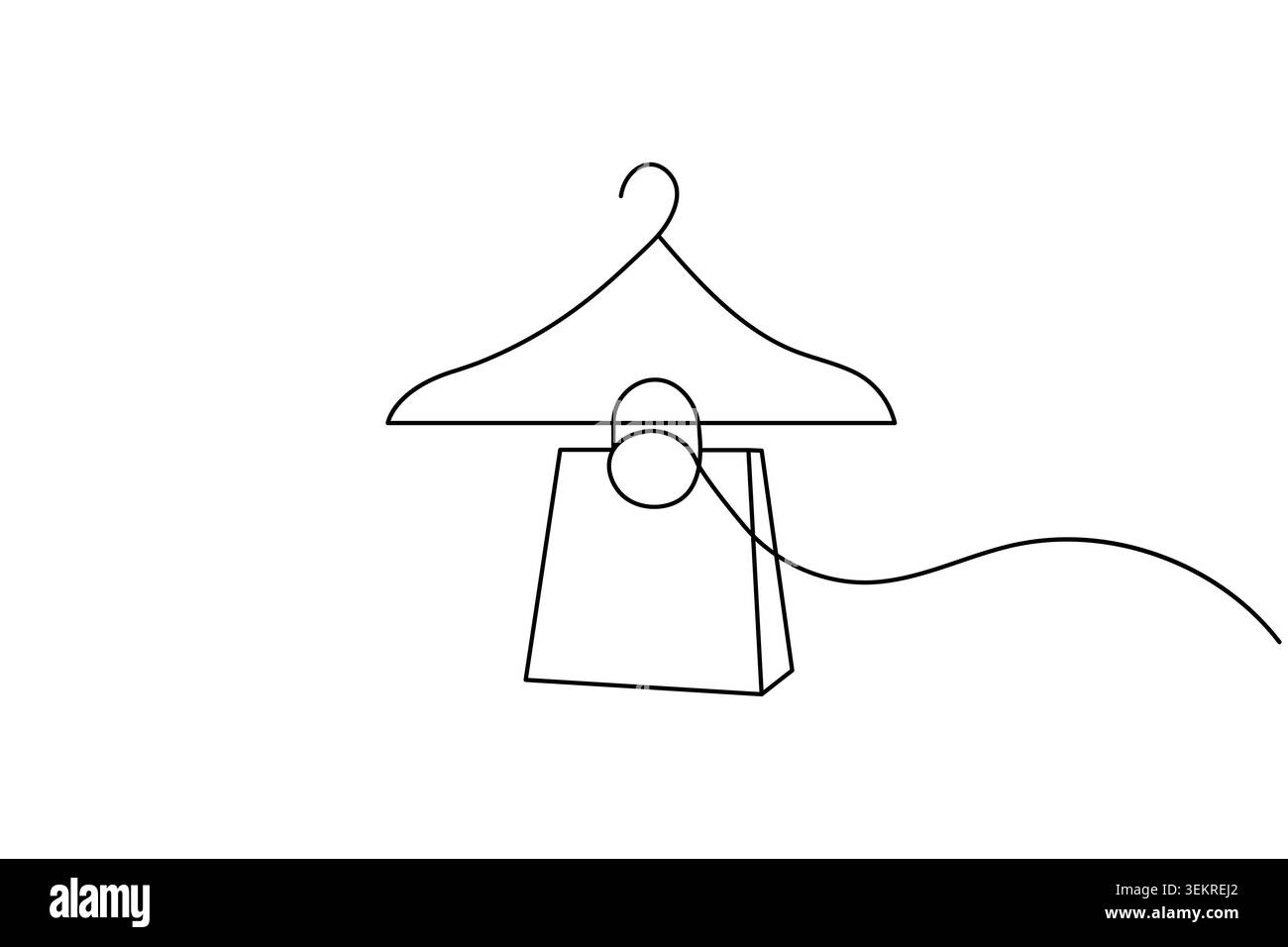 Continuous line drawing clothes hanger and shopping bag Stock Vector