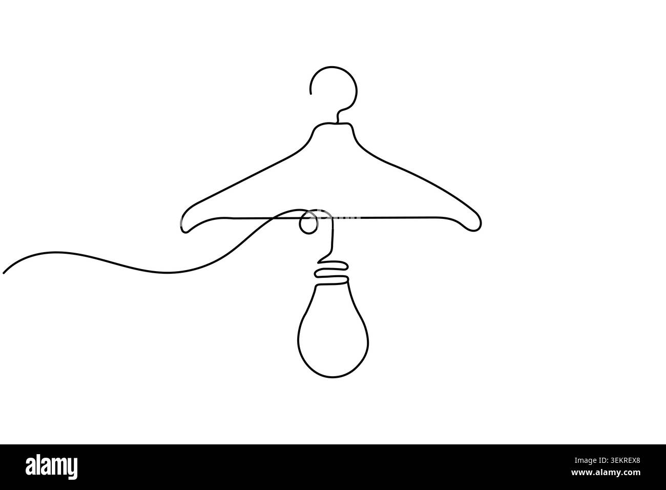 Continuous line drawing clothes hanger combined with light bulb Stock Vector