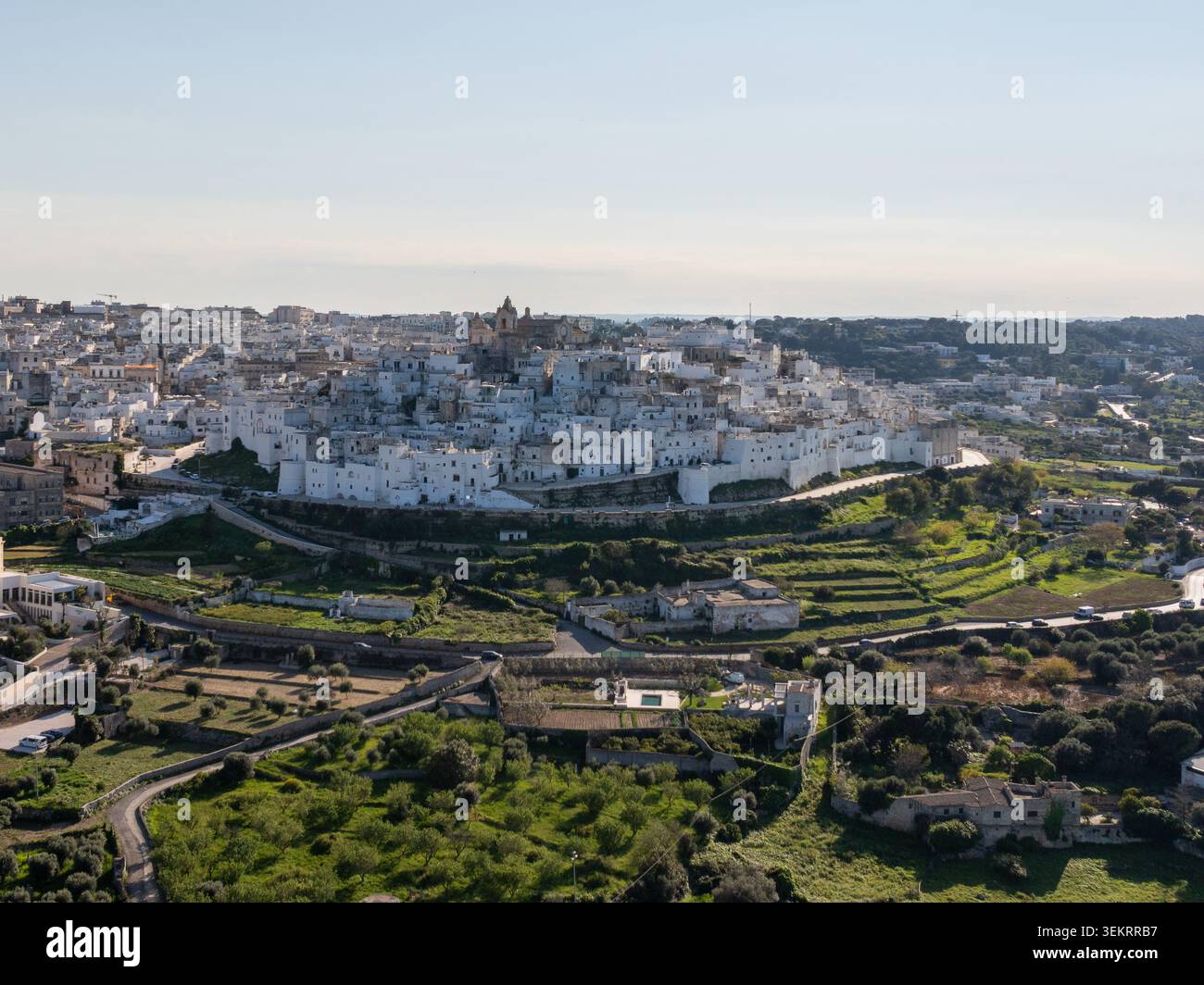 Aerial view of the historic white-washed buildings of the old town on a ...