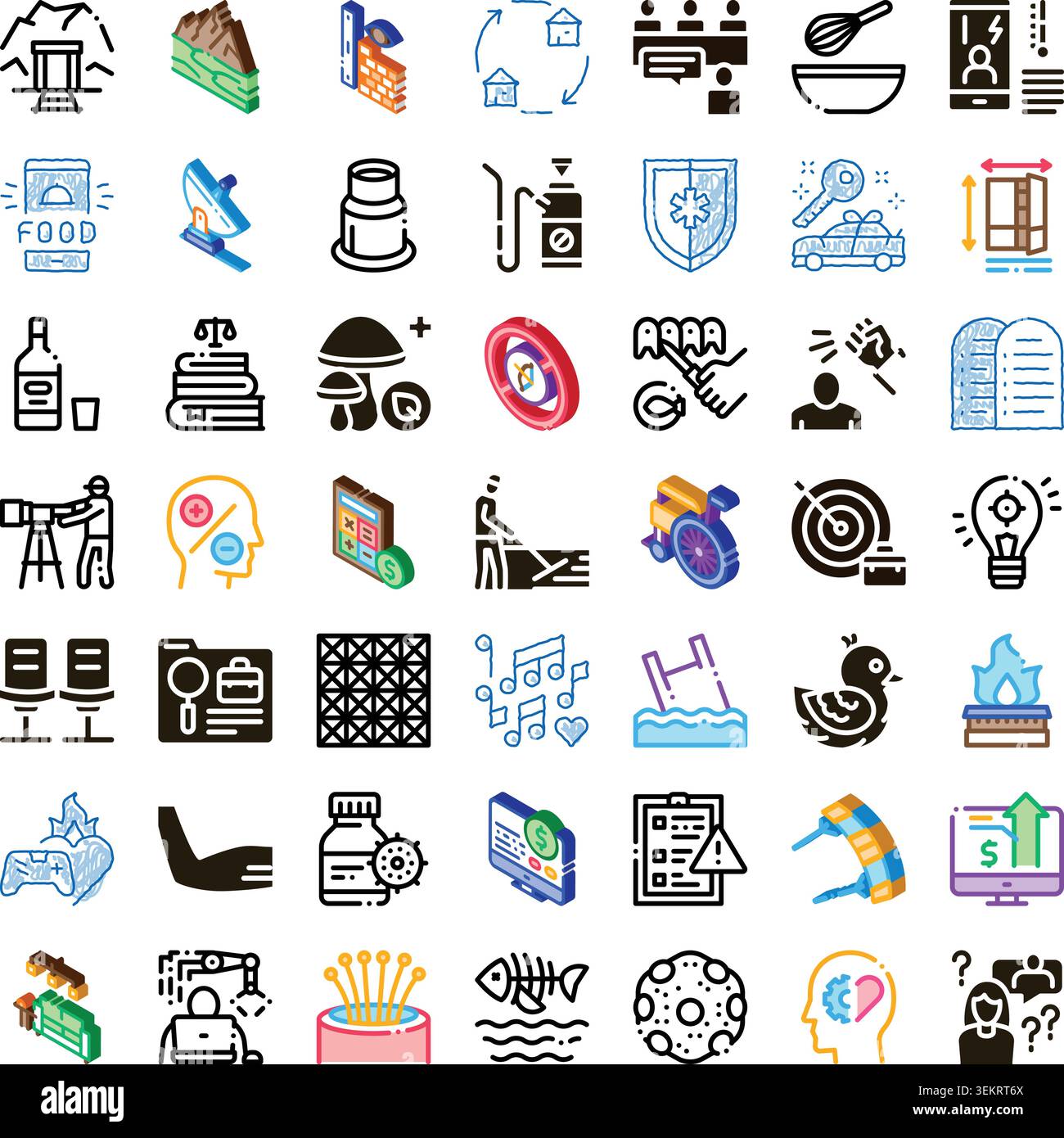 Diverse icon set representing various life areas Stock Vector