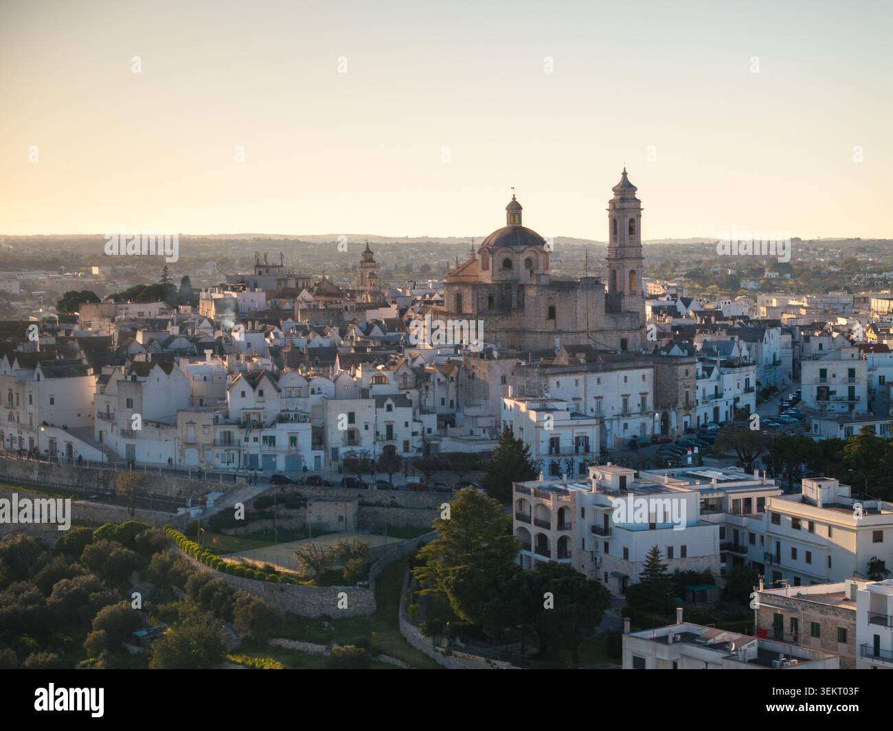 Aerial view of the historic center with white houses and the prominent ...