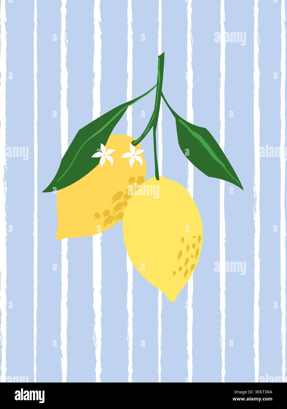 Handdrawn lemons with leaves on striped background Stock Vector