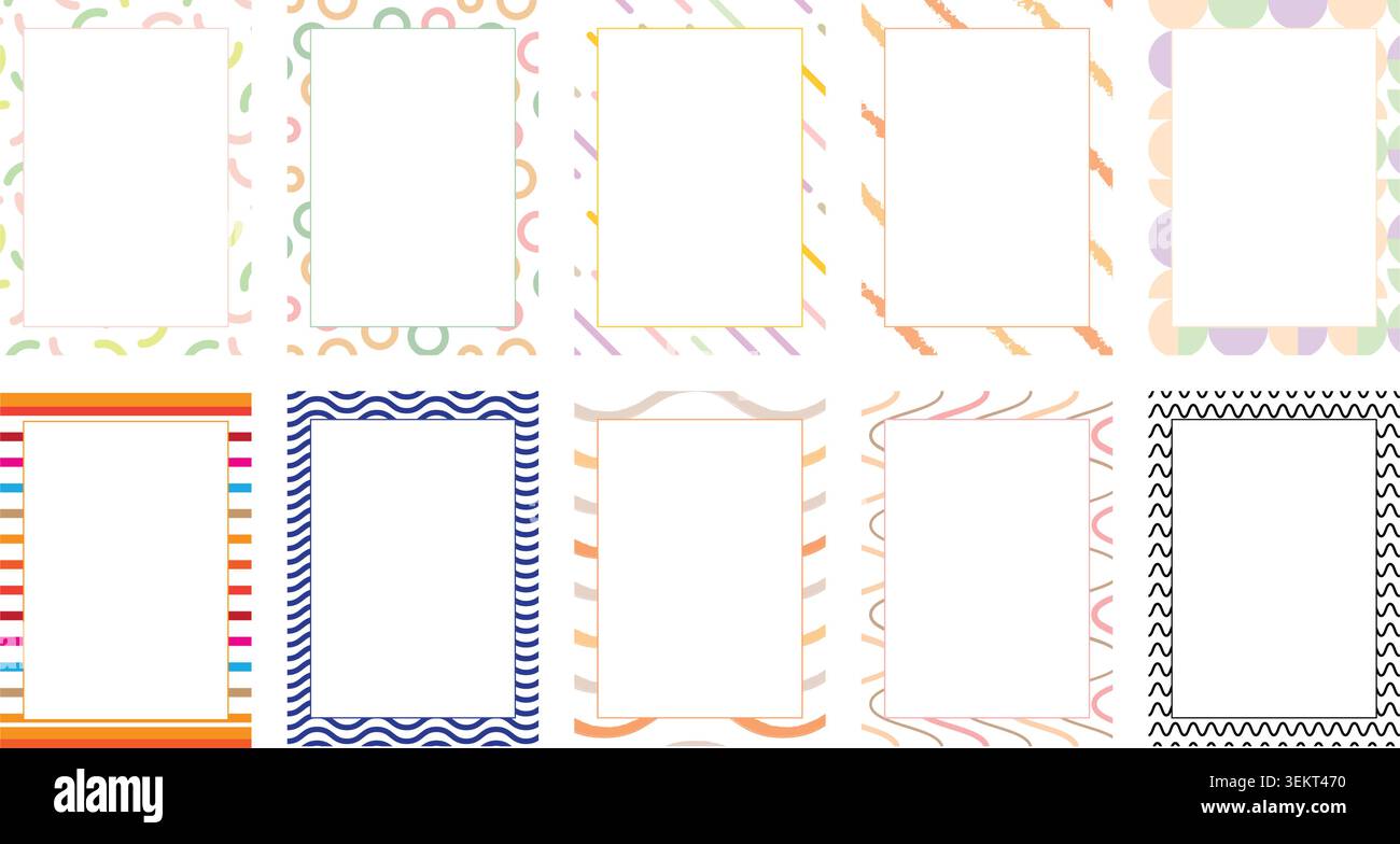 Colorful Pattern Frame Collection Decorative Rectangle Border Set Stock Vector