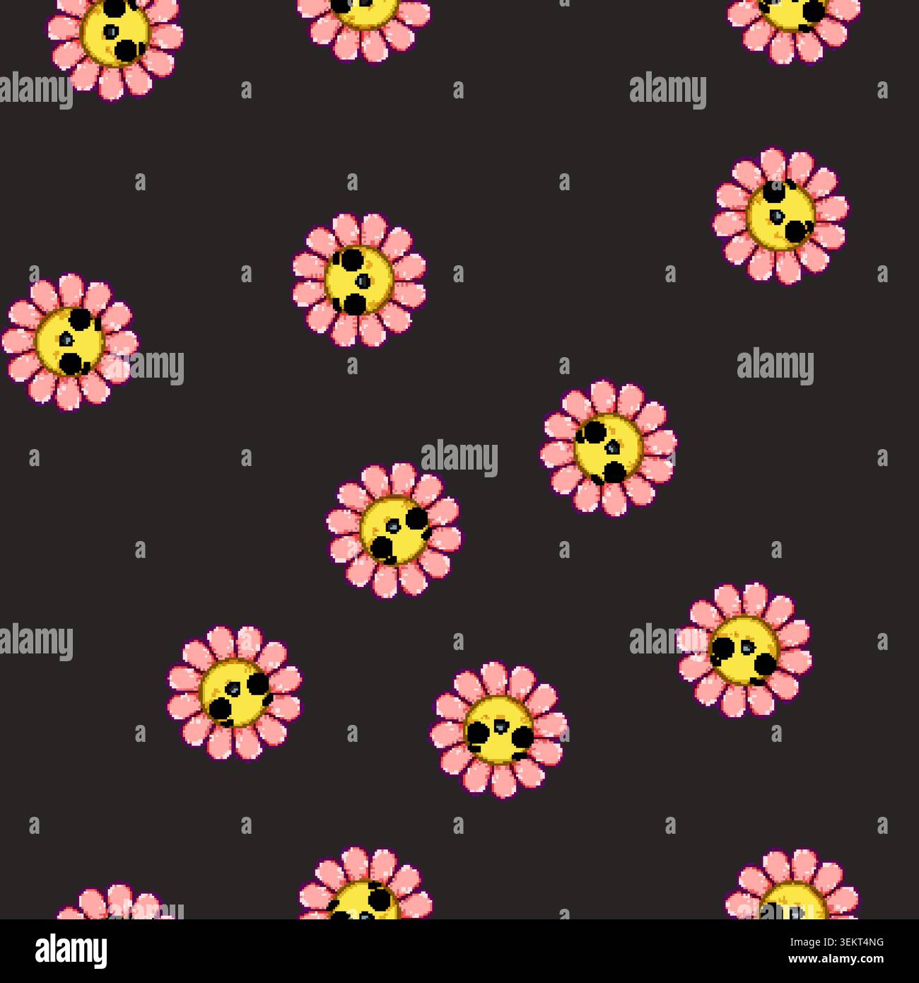 seamless pattern funny flower character cartoon vector Stock Vector