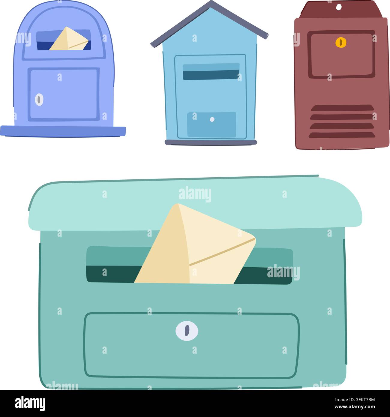 Mailboxes and letters for postal communication services Stock Vector