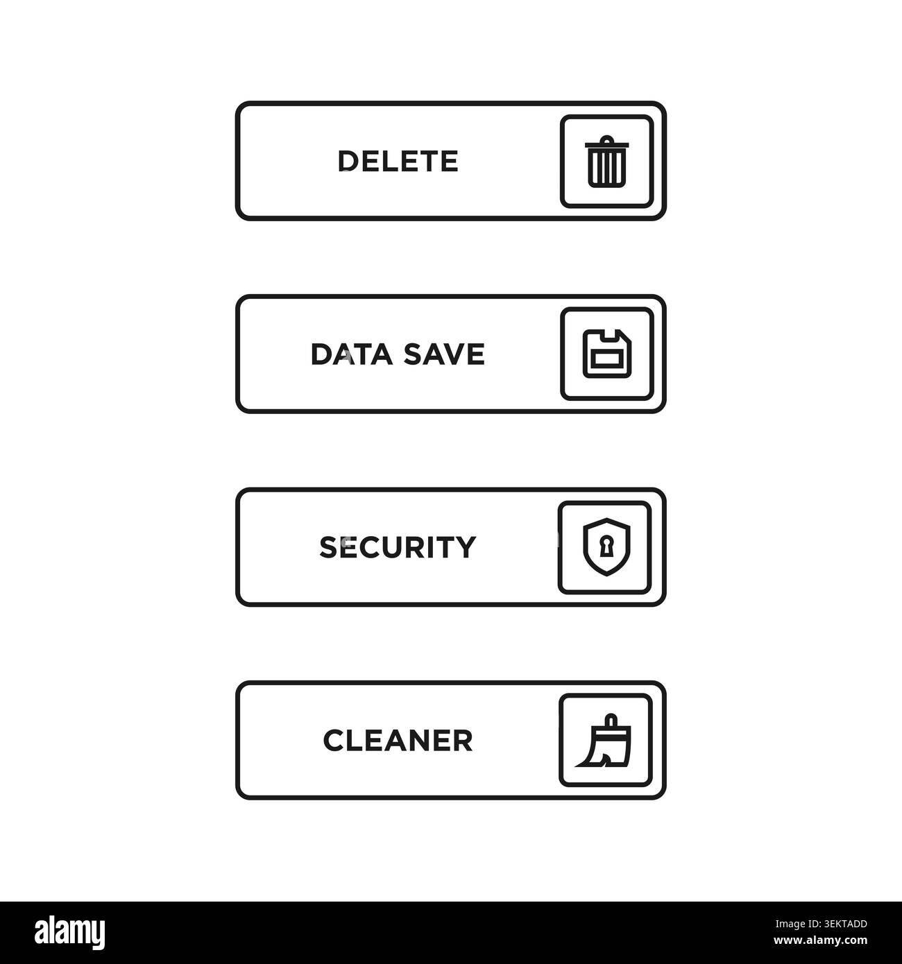 Minimal outline system action button collection featuring utility controls, security elements, storage actions, maintenance tools, and interface compo Stock Vector