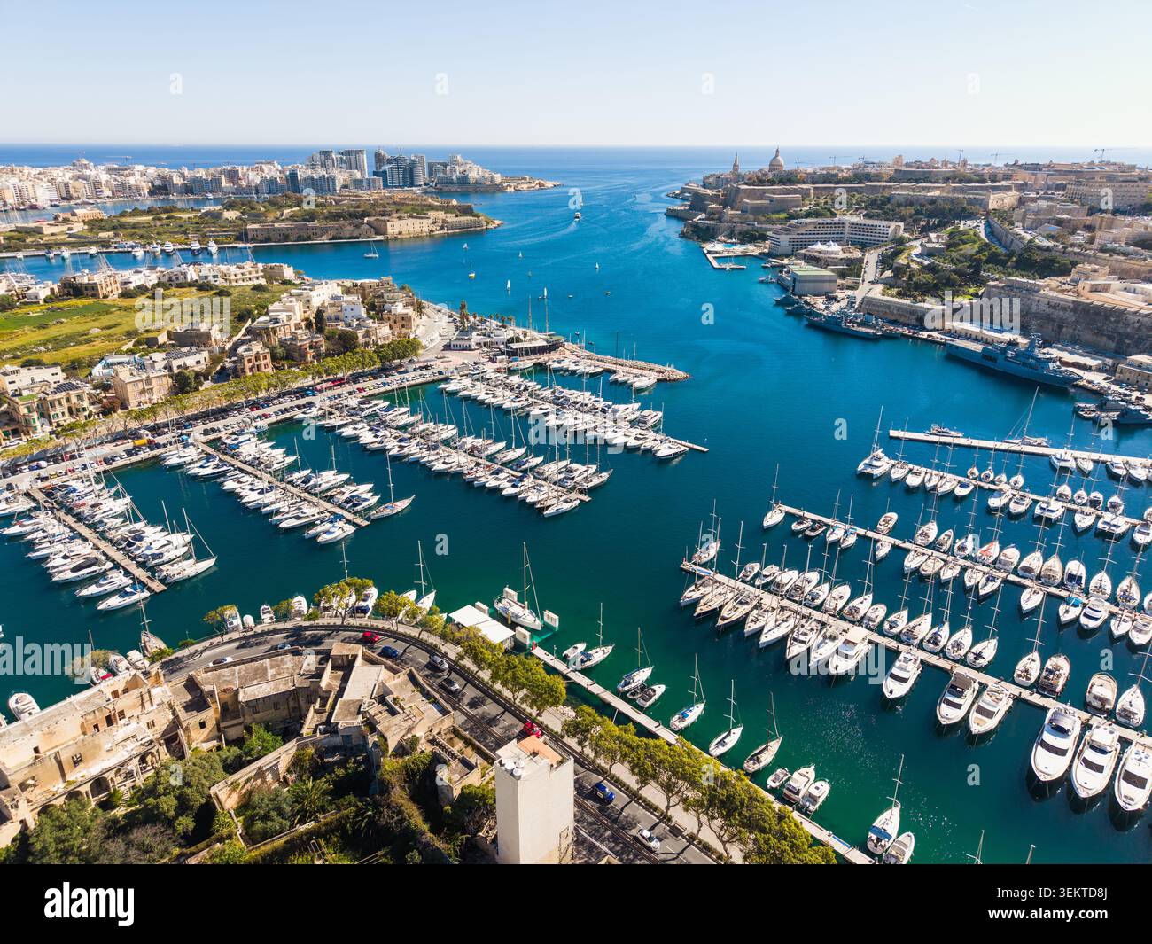 Aerial view of the Msida Marina filled with luxury yachts and sailboats ...