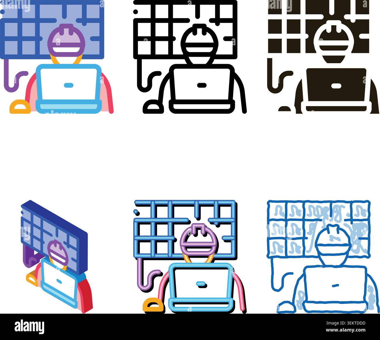 solar technician icon types vector outline Stock Vector