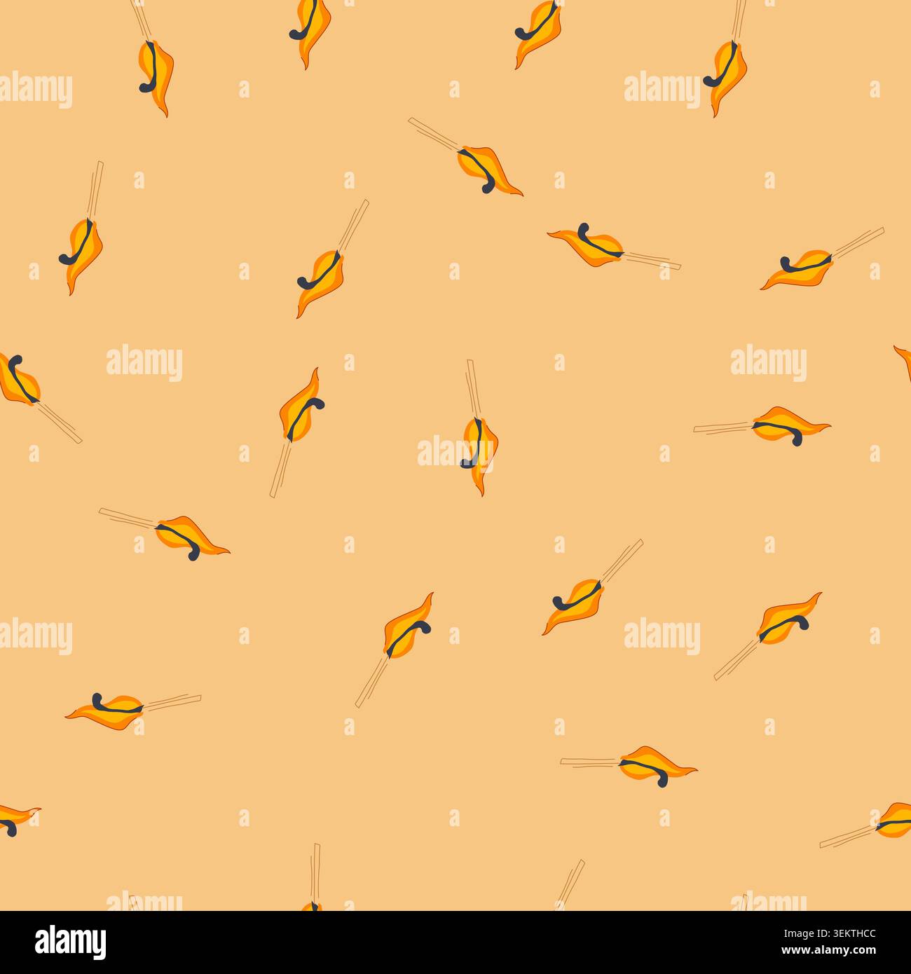 seamless pattern burning wooden matchstick with bright orange flame Stock Vector