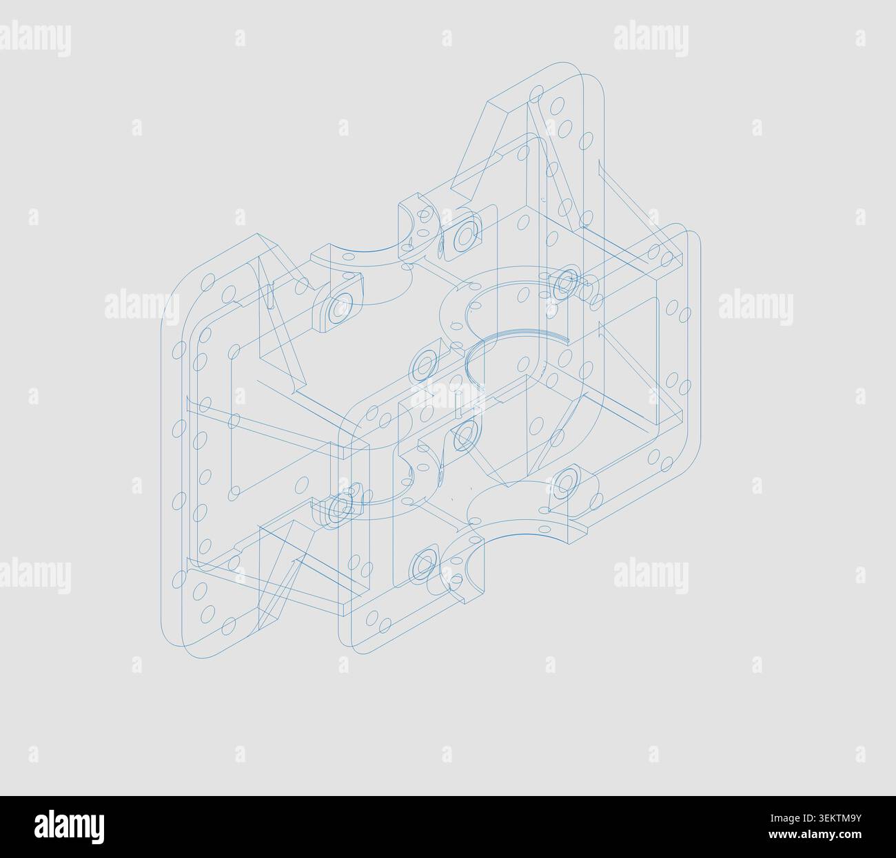 Wire Frame Isometric isometric wireframe view showing the blue outline paths of a 3D CAD ...