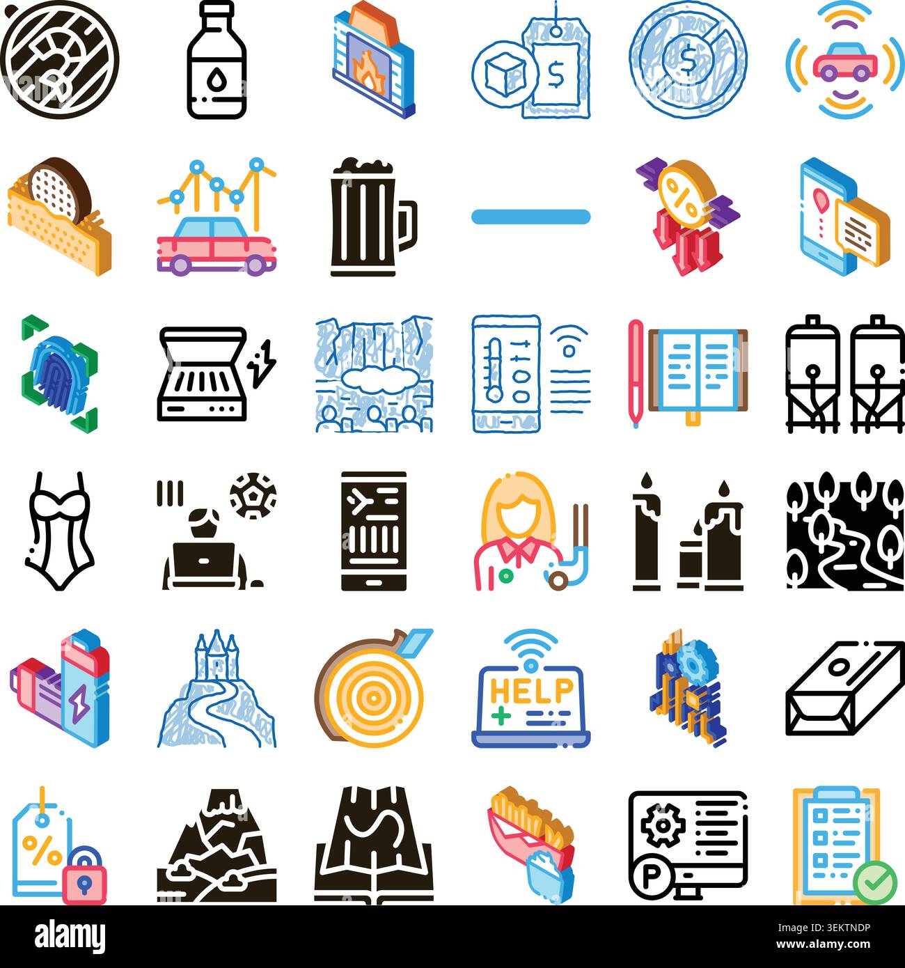 Isometric icon collection illustrating various abstract concepts and objects Stock Vector