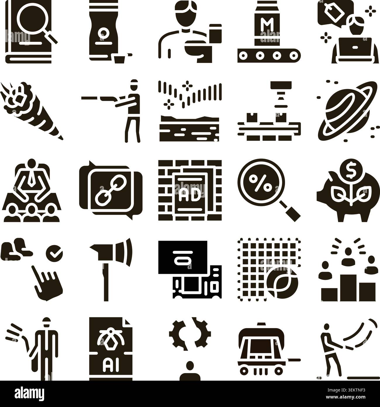 Technology, finance, marketing, and business glyph icons Stock Vector