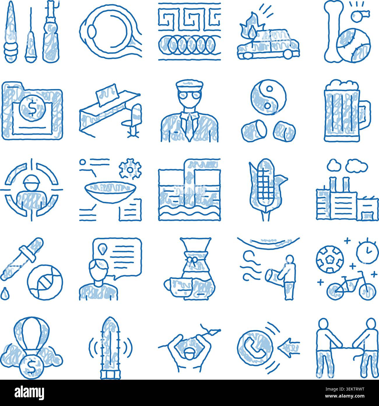 Hand drawn doodle sketch icons representing various concepts Stock Vector