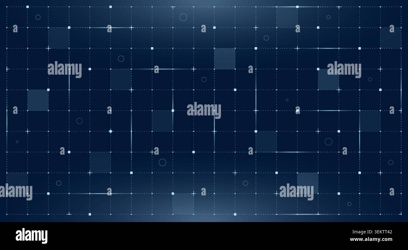 Futuristic HUD digital screen grid background. Blue sci fi tech radar blueprint pattern vector. Dark virtual reality game UI dashboard data interface element. Stock Vector