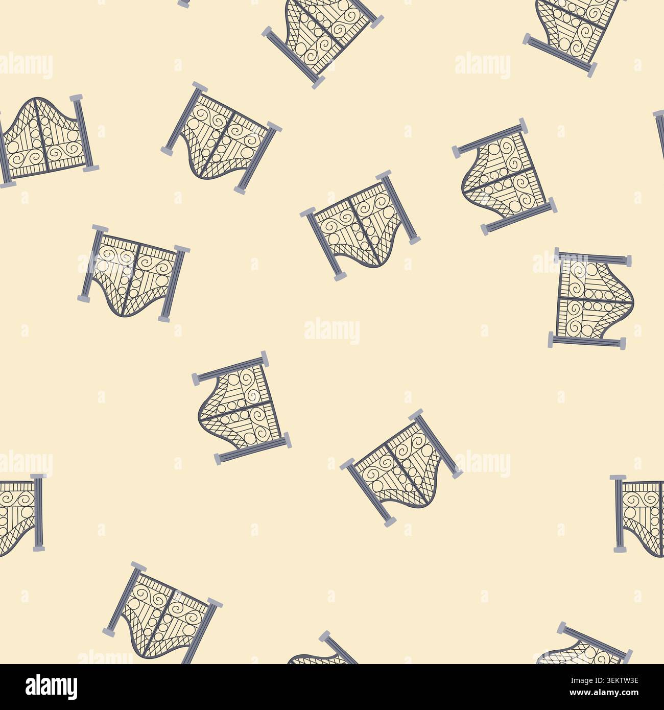 seamless pattern ornate iron gate with pillars and lights Stock Vector