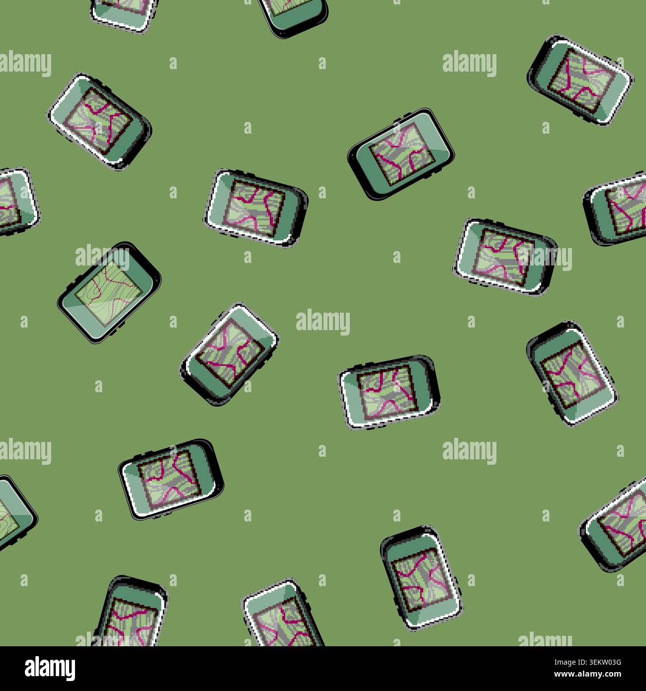 seamless pattern map gandheld gps cartoon vector Stock Vector