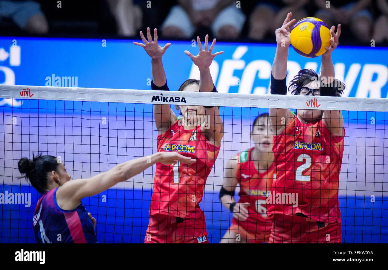 Team Japan Ayaka Araki blocks a shot against Team France during their ...