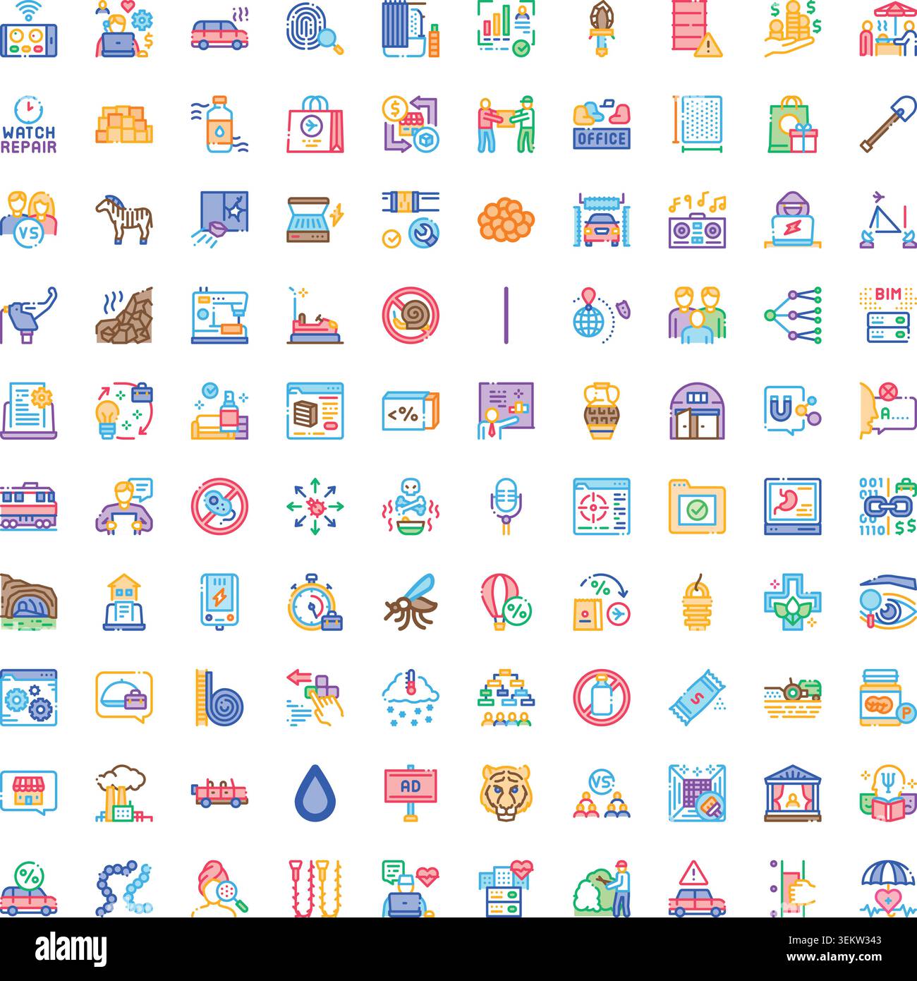 Collection of diverse outline icons depicting various activities Stock Vector