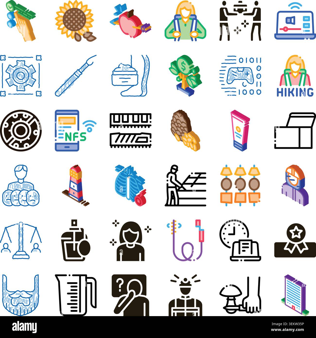 Various everyday objects symbols and activity icons collection Stock Vector