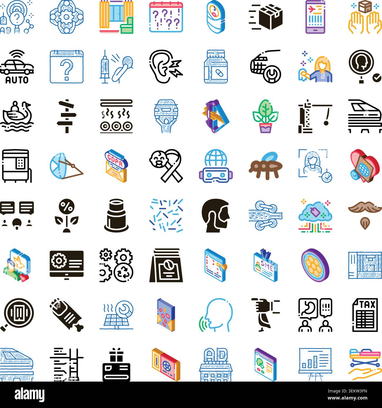 Collection of diverse modern conceptual line icons Stock Vector