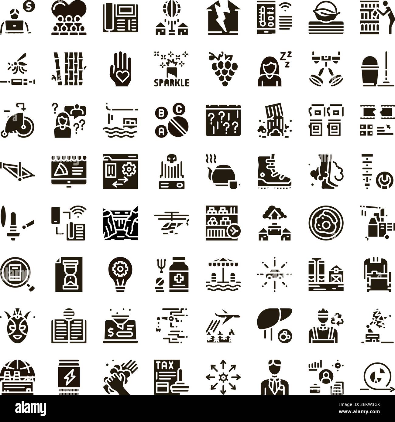 Various business and lifestyle glyph icons collection Stock Vector