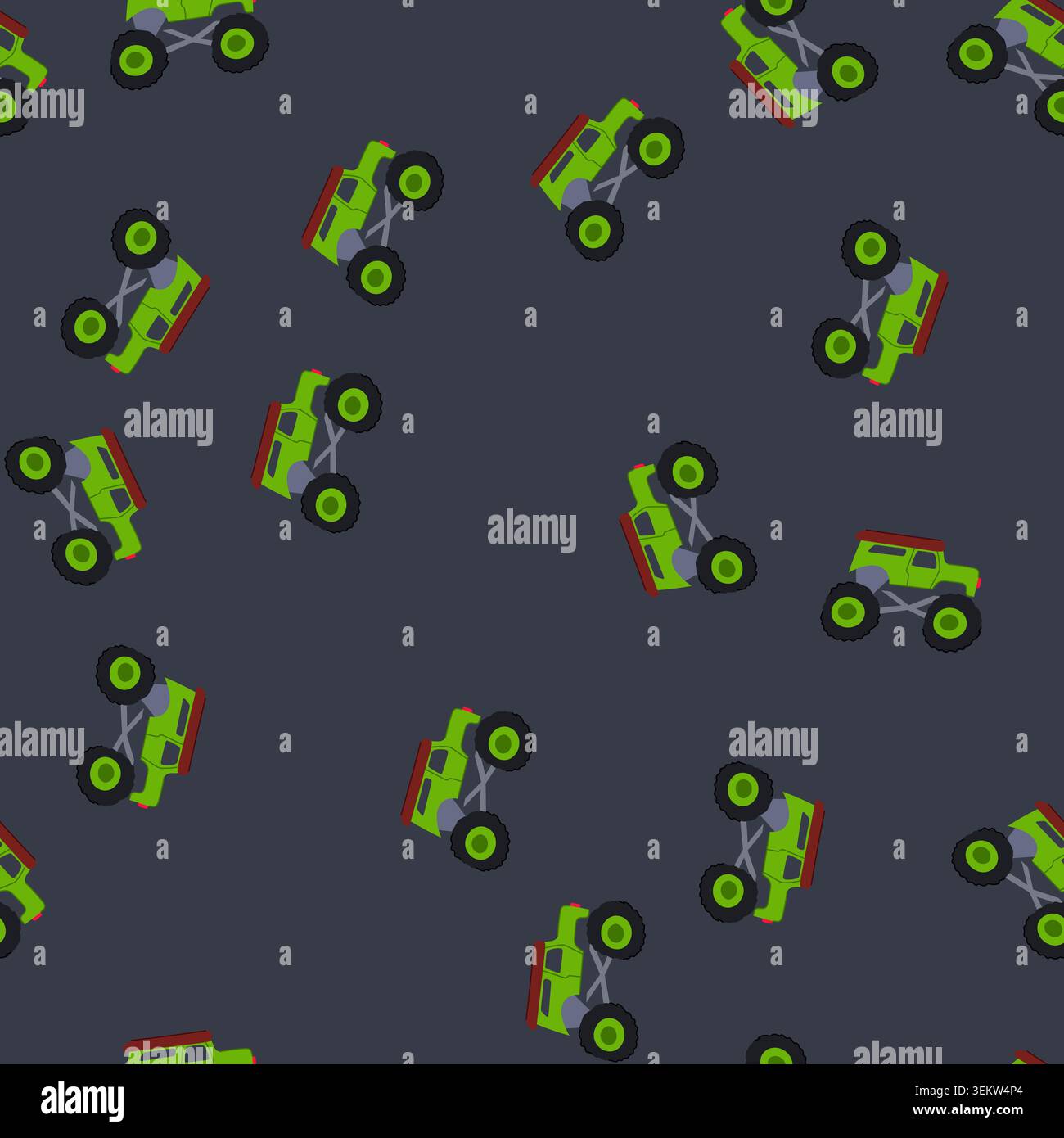 seamless pattern race monster truck cartoon vector Stock Vector