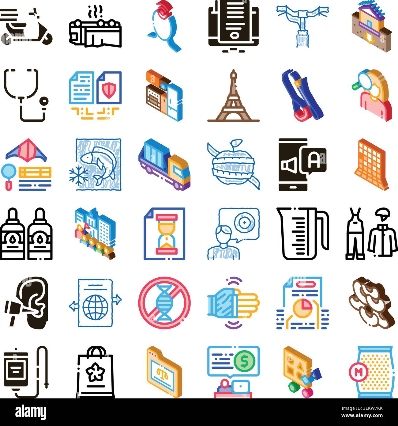 Diverse isometric icons illustrating various concepts and objects Stock Vector