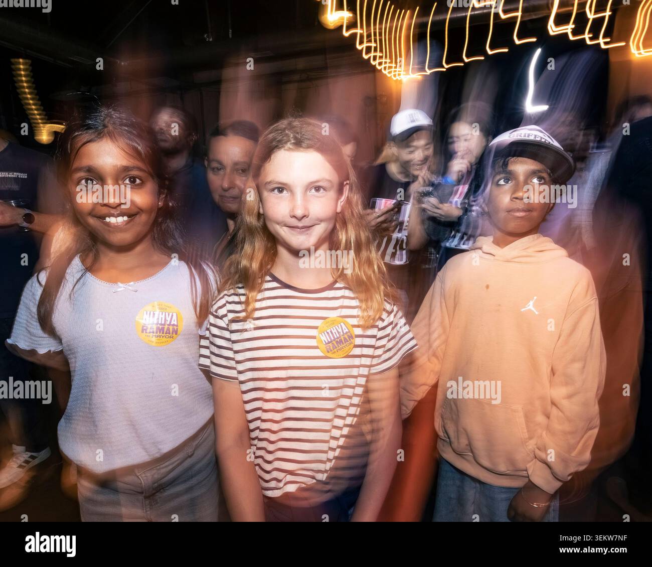 Raman Friend LOS ANGELES, CALIFORNIA - JUNE 2, 2026: Nithya Raman's children and a ...