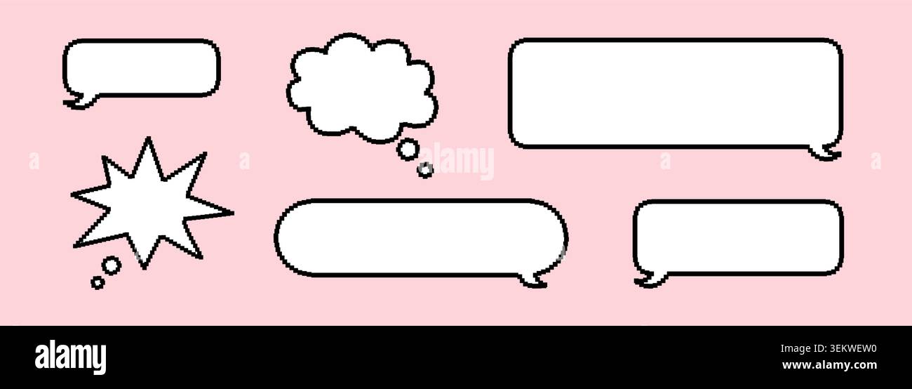Pixel dialogue box. Old computer screen with cute pink speech bubble for text. Digital dialog box for message. Vector set Stock Vector