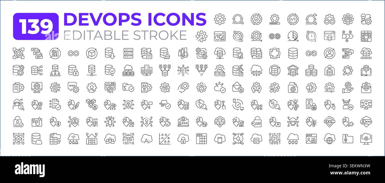 DevOps line icons big set Stock Vector
