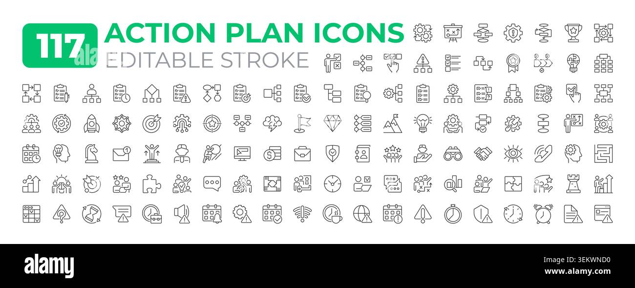 Action plan line icons big set Stock Vector
