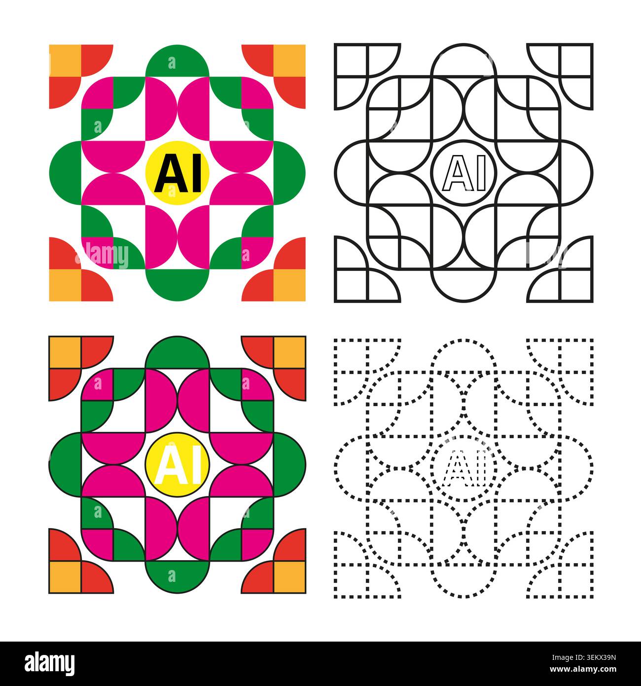 Abstract artificial intelligence geometric pattern logo vector. Great for modern branding and tech software interface design. EPS 10. Stock Vector