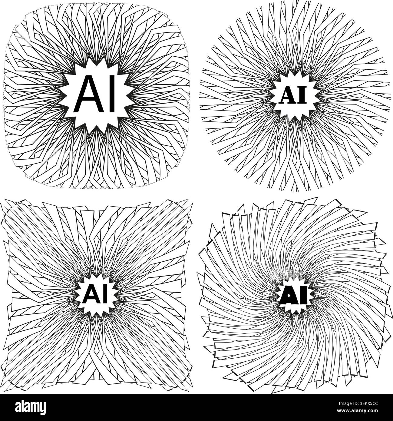 Artificial intelligence symbols with abstract radial patterns vector Perfect for tech branding and software UI interfaces EPS 10. Stock Vector