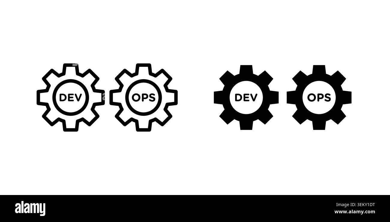 Dev ops icon solid, line, and editable vector set. Stock Vector
