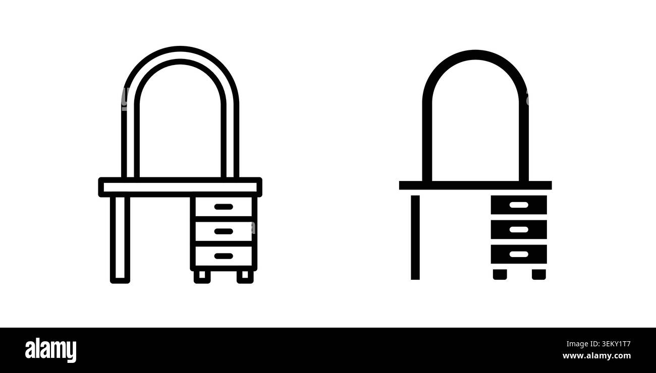 Dresser icon solid, line, and editable vector set. Stock Vector