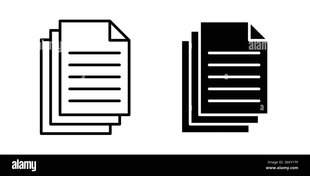 Documents icon solid, line, and editable vector set. Stock Vector