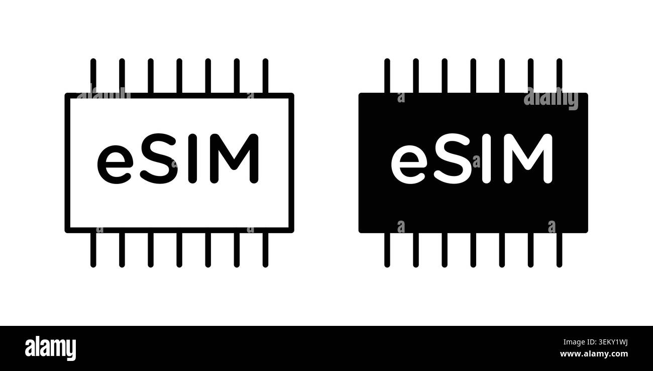 ESIM icon solid, line, and editable vector set. Stock Vector