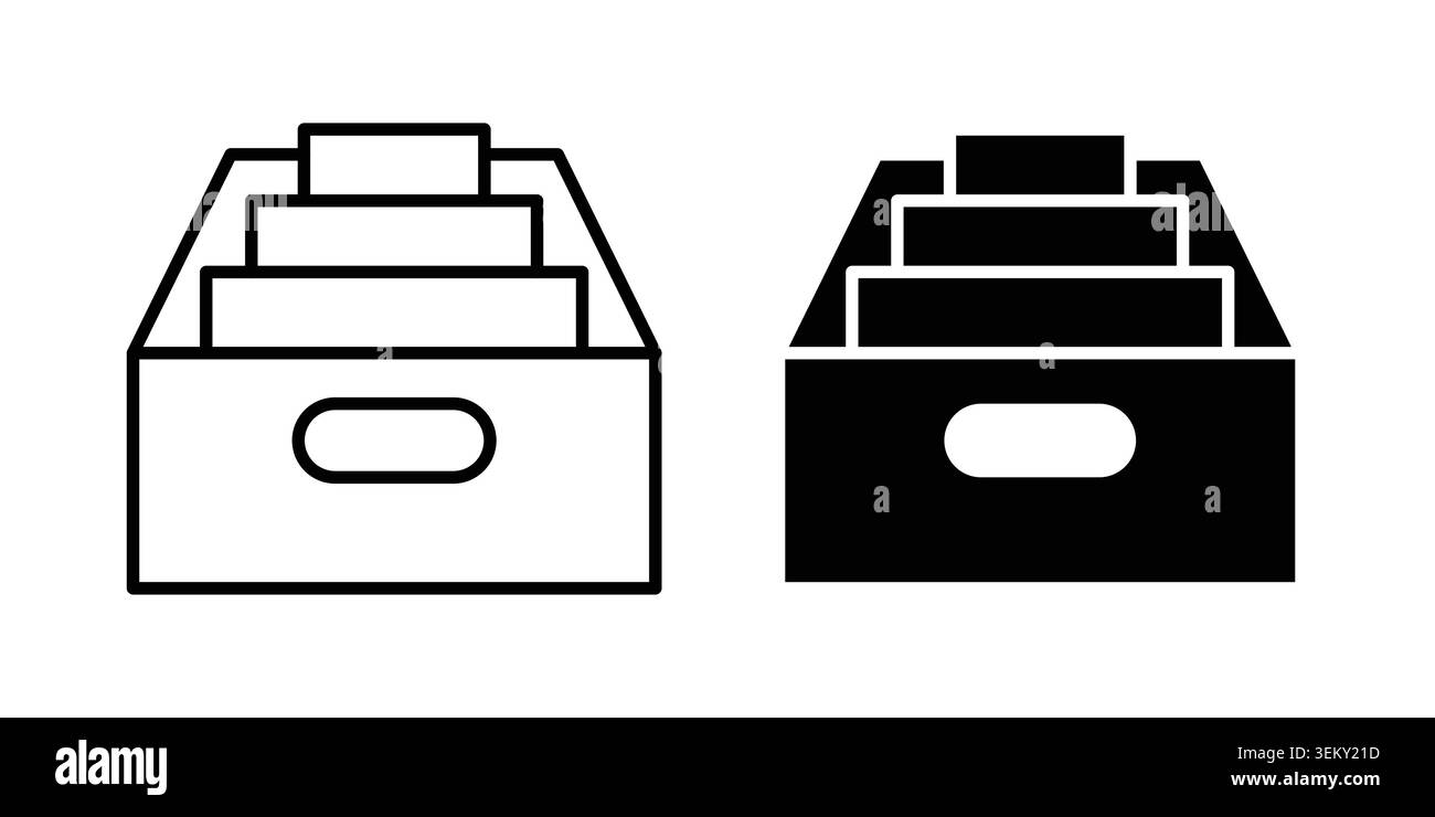 Folder box icon solid, line, and editable vector set. Stock Vector