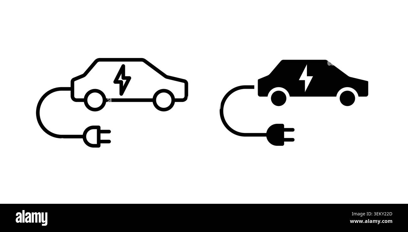 Electric Car icon solid, line, and editable vector set. Stock Vector