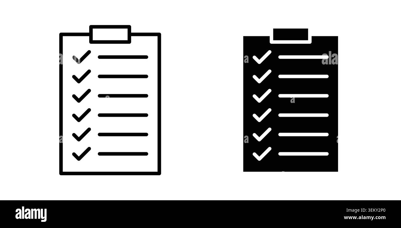 List icon solid, line, and editable vector set. Stock Vector