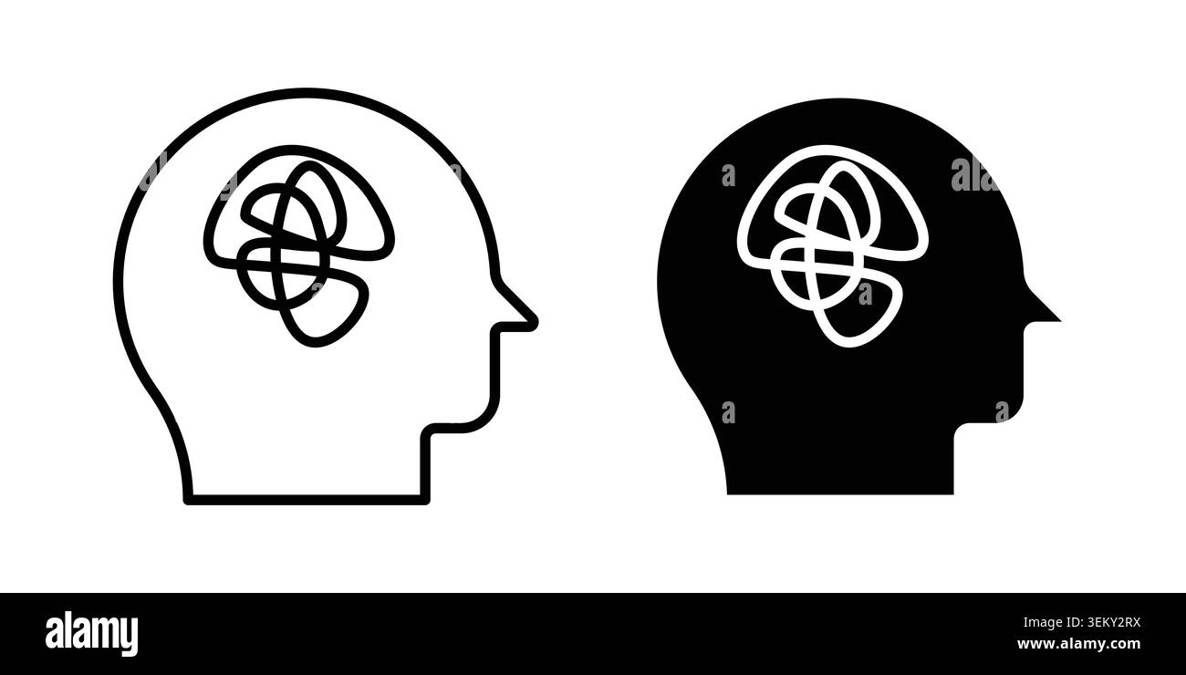 Mental disorder icon solid, line, and editable vector set. Stock Vector