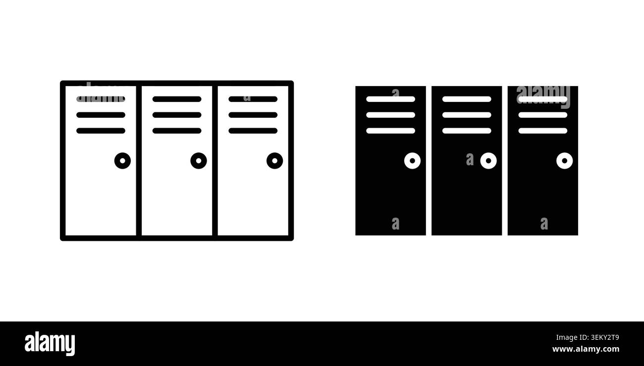 Locker icon solid, line, and editable vector set. Stock Vector