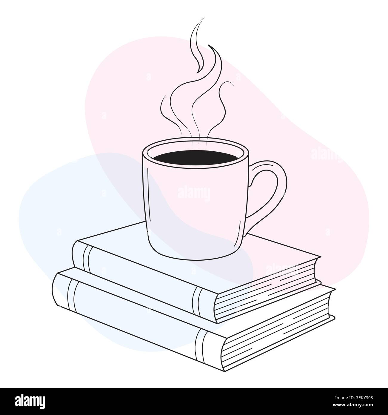 Vector Boho Illustration With Abstract Pastel Shapes Coffee Cup Line Art On Stack Of Books Stock Vector