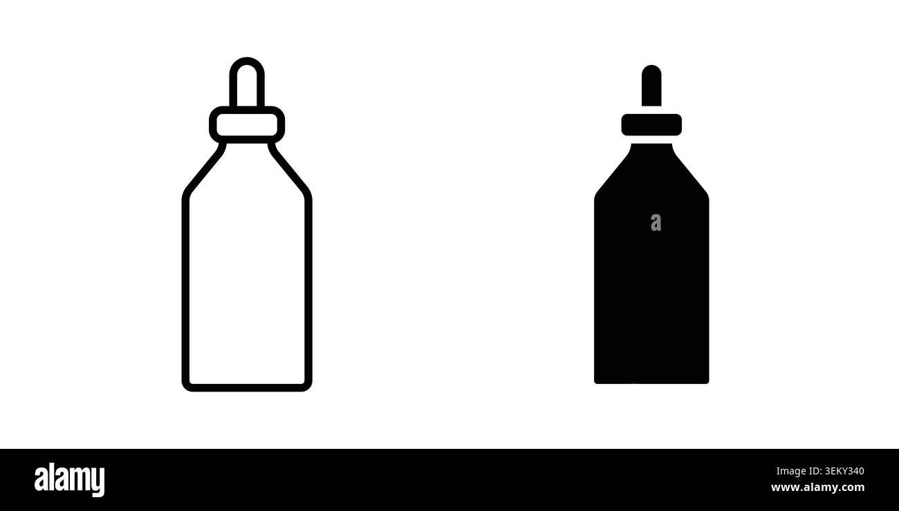 Oil dropper bottle icon solid, line, and editable vector set. Stock Vector
