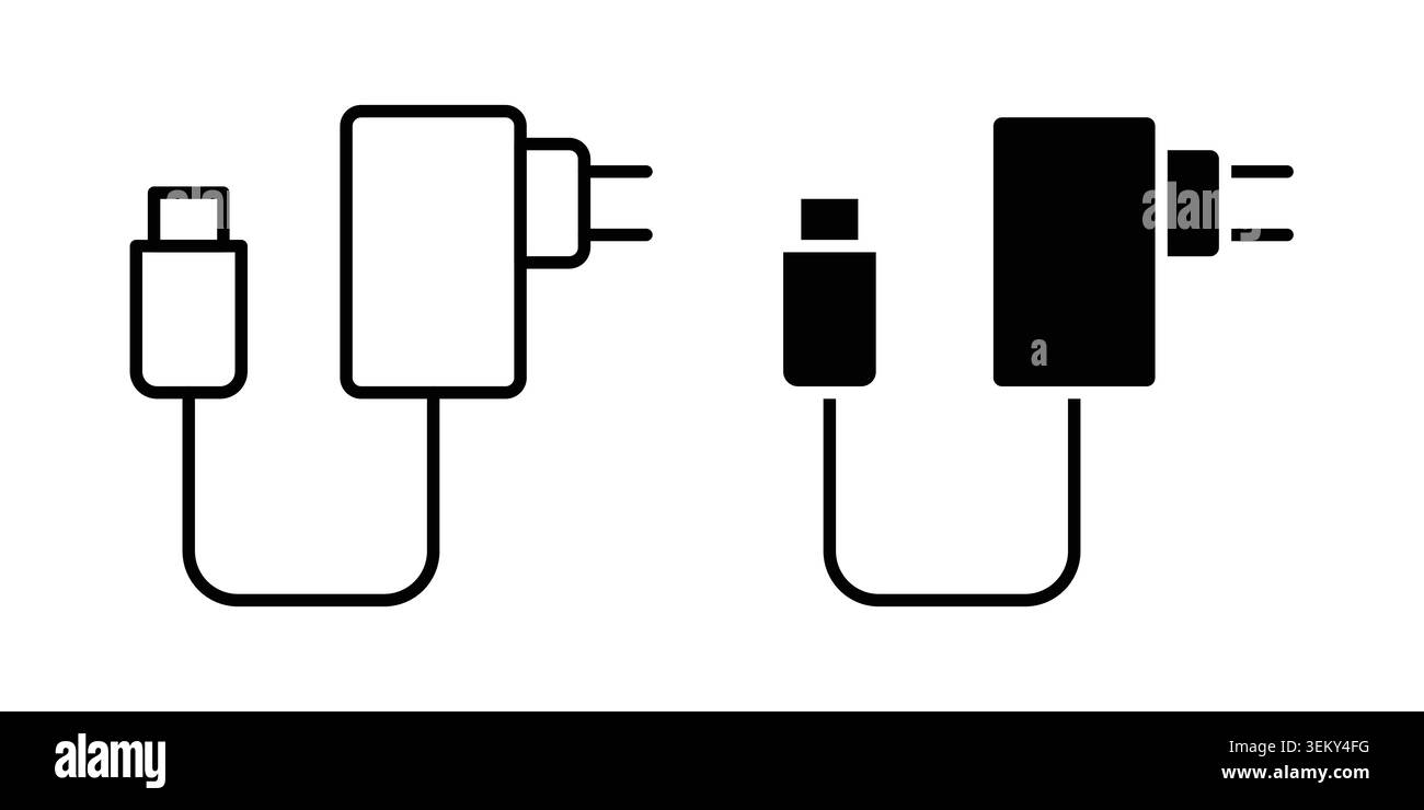 Mobile charger icon solid, line, and editable vector set. Stock Vector