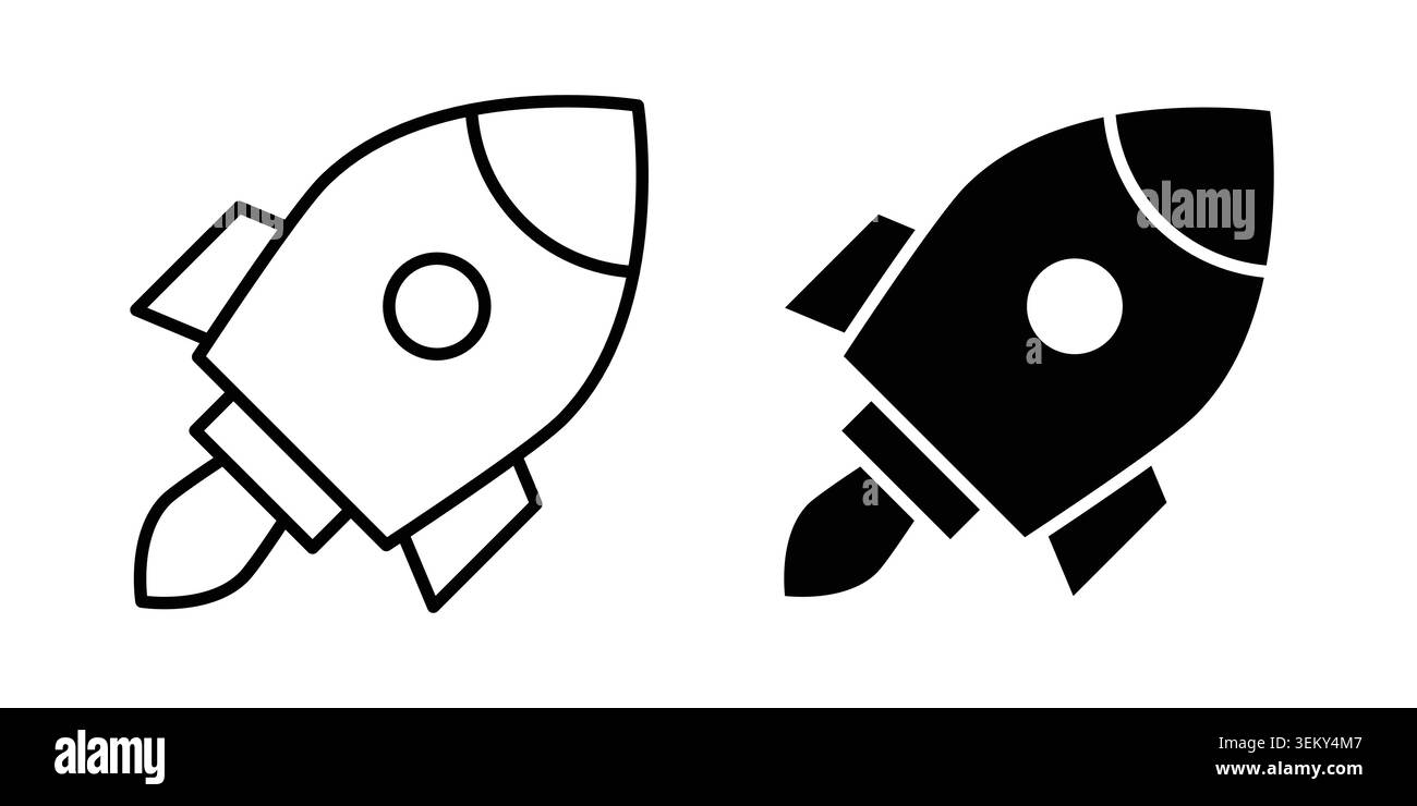 Rocket launch icon solid, line, and editable vector set. Stock Vector