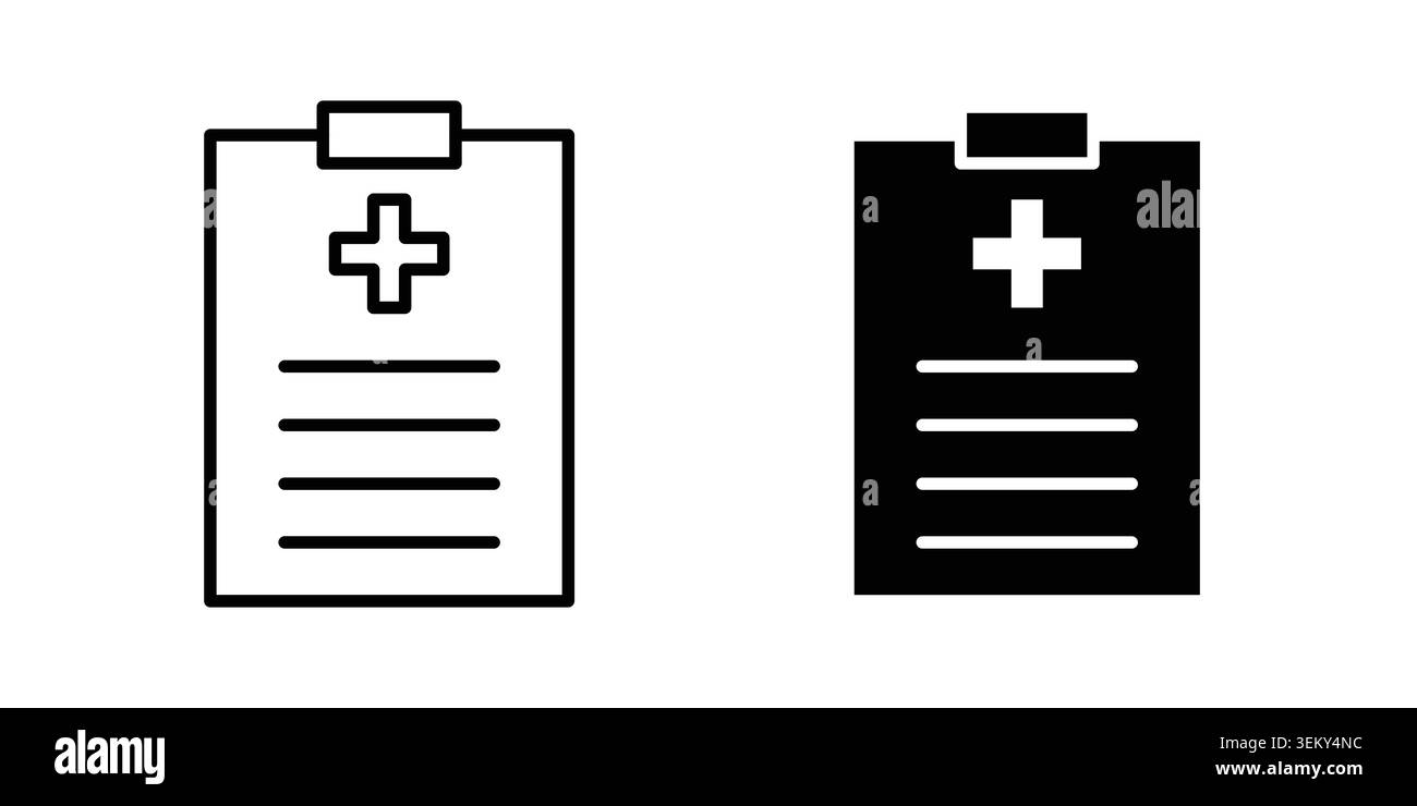 Medical report icon solid, line, and editable vector set. Stock Vector