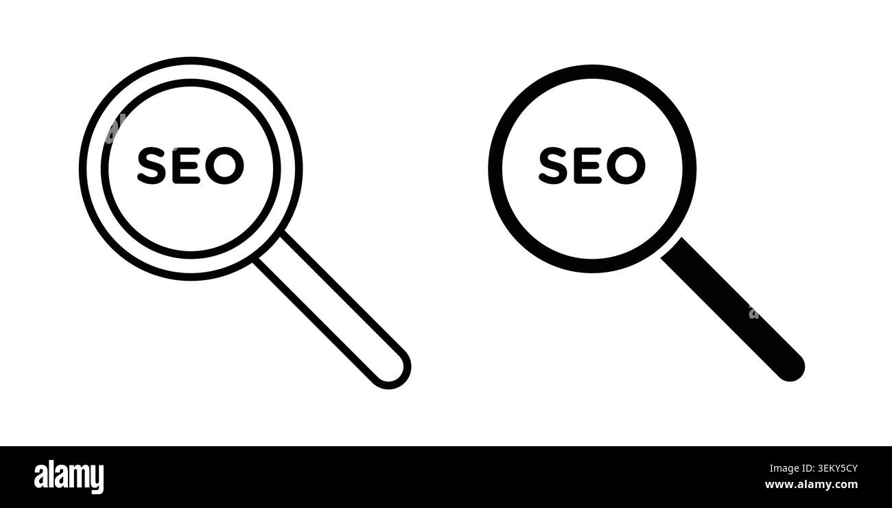 SEO icon solid, line, and editable vector set. Stock Vector