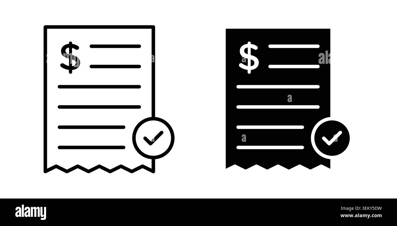 Bill payment icon solid, line, and editable vector set. Stock Vector