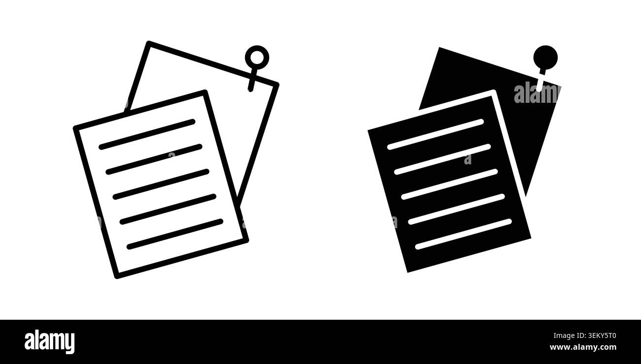 Sticky notes icon solid, line, and editable vector set. Stock Vector